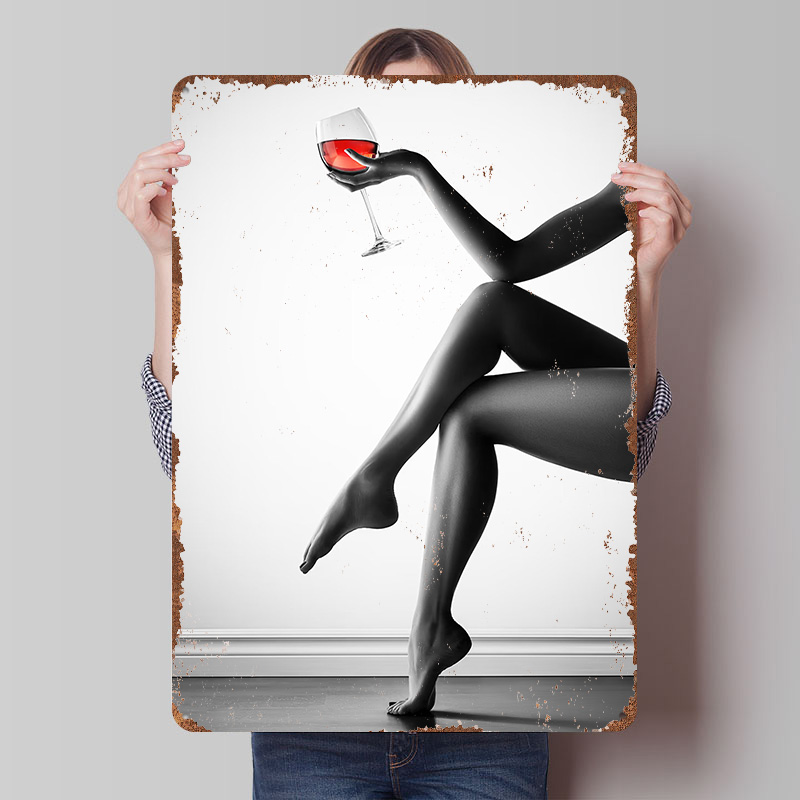 Women Accessories Poster - Elegant Woman With Wine Glass Tinplate