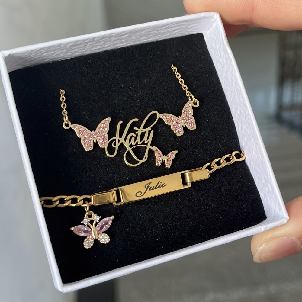 Women Accessories Gift Set - DUOYING Custom Pink Butterfly Set Personlized