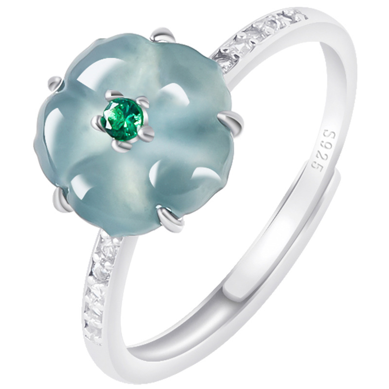 Women'S Accessories - Blue Burmese Jadeite Flower Rings 925