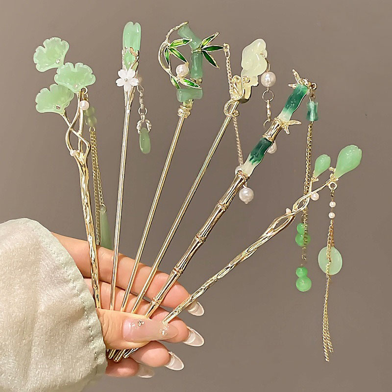 Women Accessories Shop Design - 1pc Elegant Chinese Style Green Hairpin