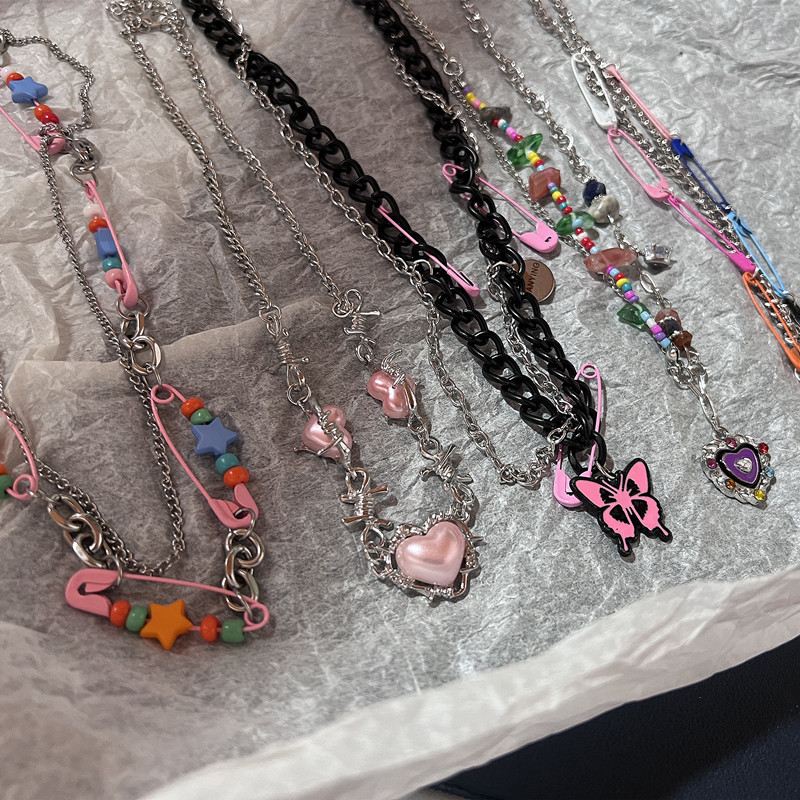 Women'S Emo Accessories - Vintage Y2k Pink Pin Bead Choker