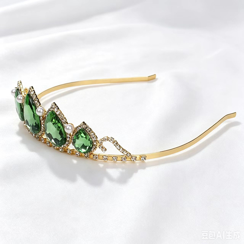 Women'S Vintage Accessories - Green Water Drop Rhinestone Crystal Crown