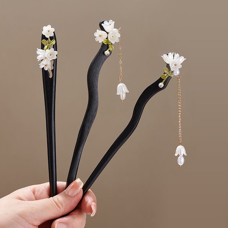 Wooden Flower Hairpin Vintage  - đánh giá và giá Pearl Hair Pin