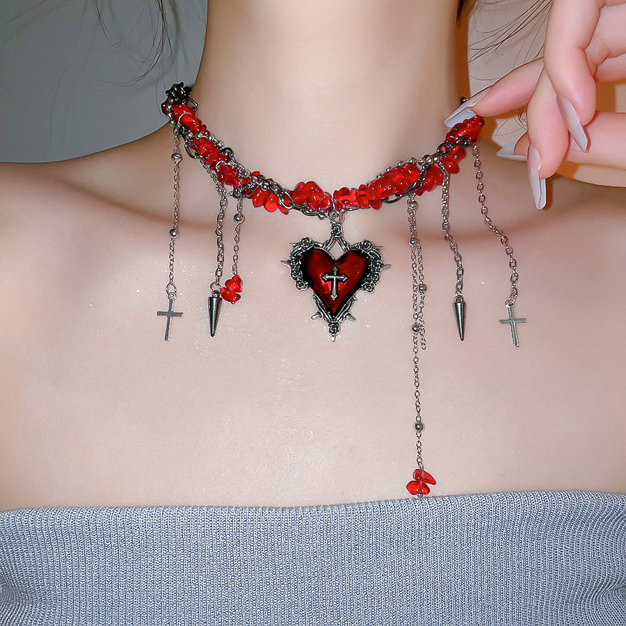 Goth Vintage Y2K Dark Red Hear - đánh giá và giá Women'S Emo Accessories